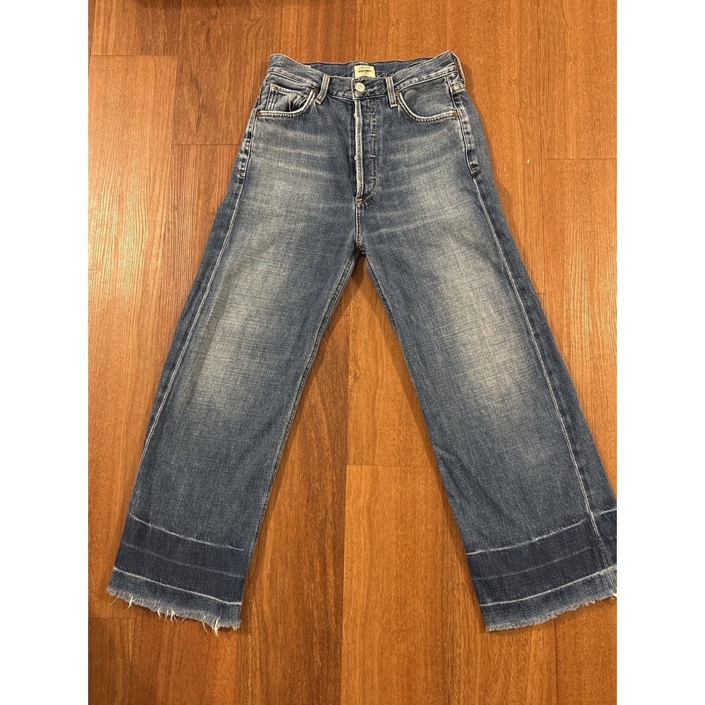 Citizens of Humanity Sasha Jeans Women 24 High Rise Wide Leg Crop Raw Hem